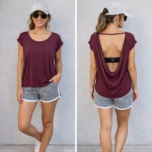 Stella Laguna Beach Drapey Backless Burgundy Top Small Vacation Summertime Beach